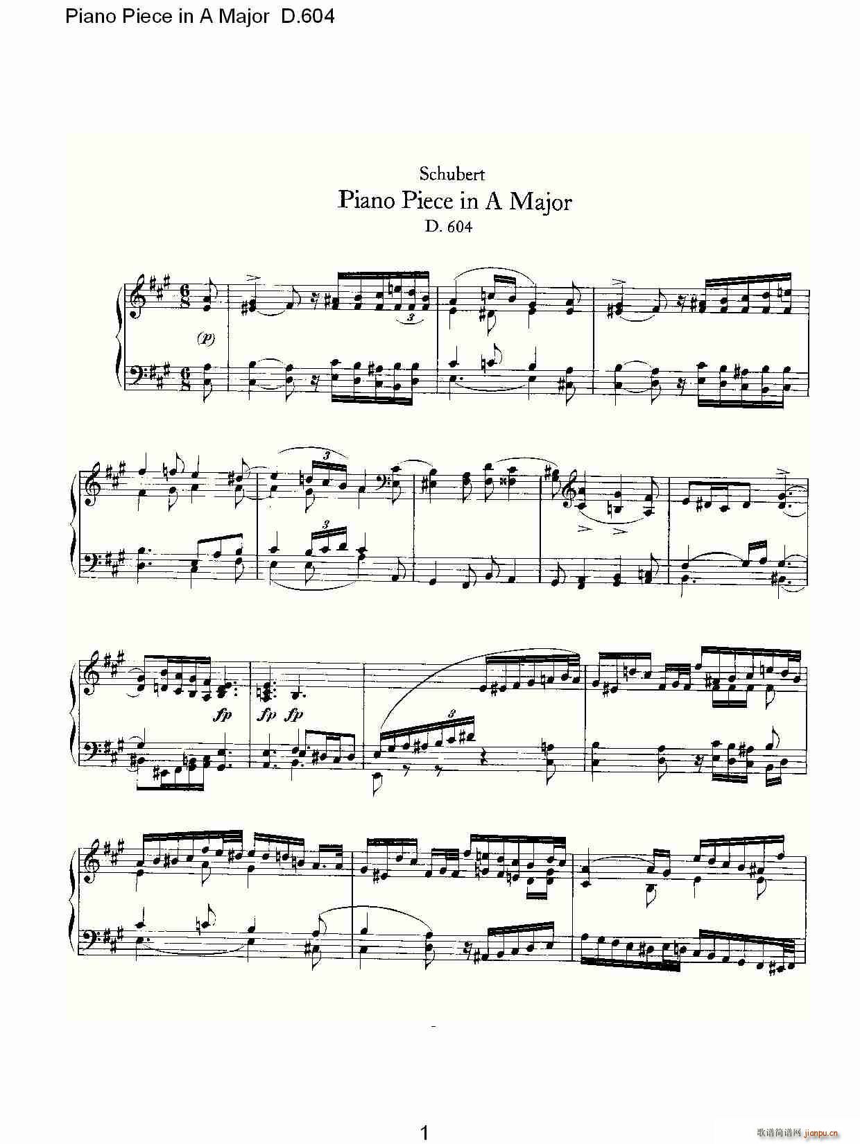 Piano Piece in A Major D.604(V)1