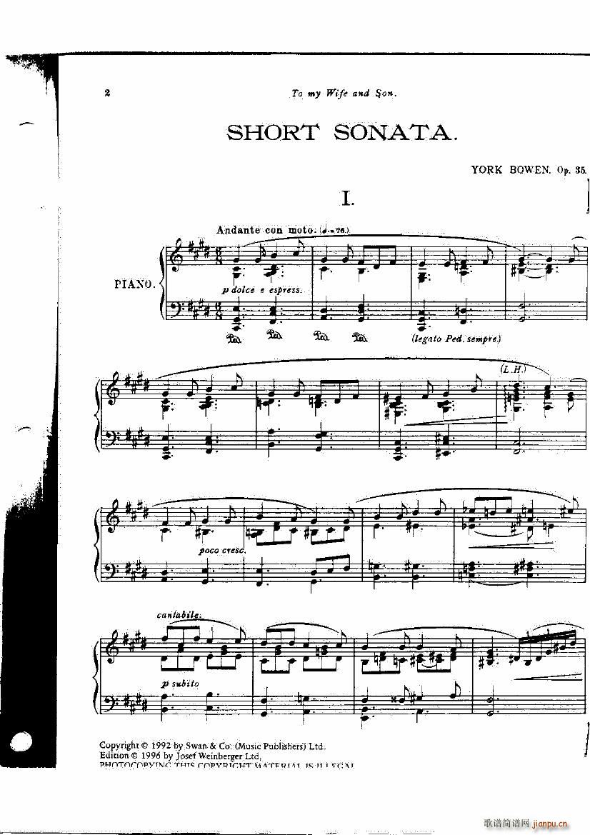 Bowen Op 35 Short Sonata(V)1